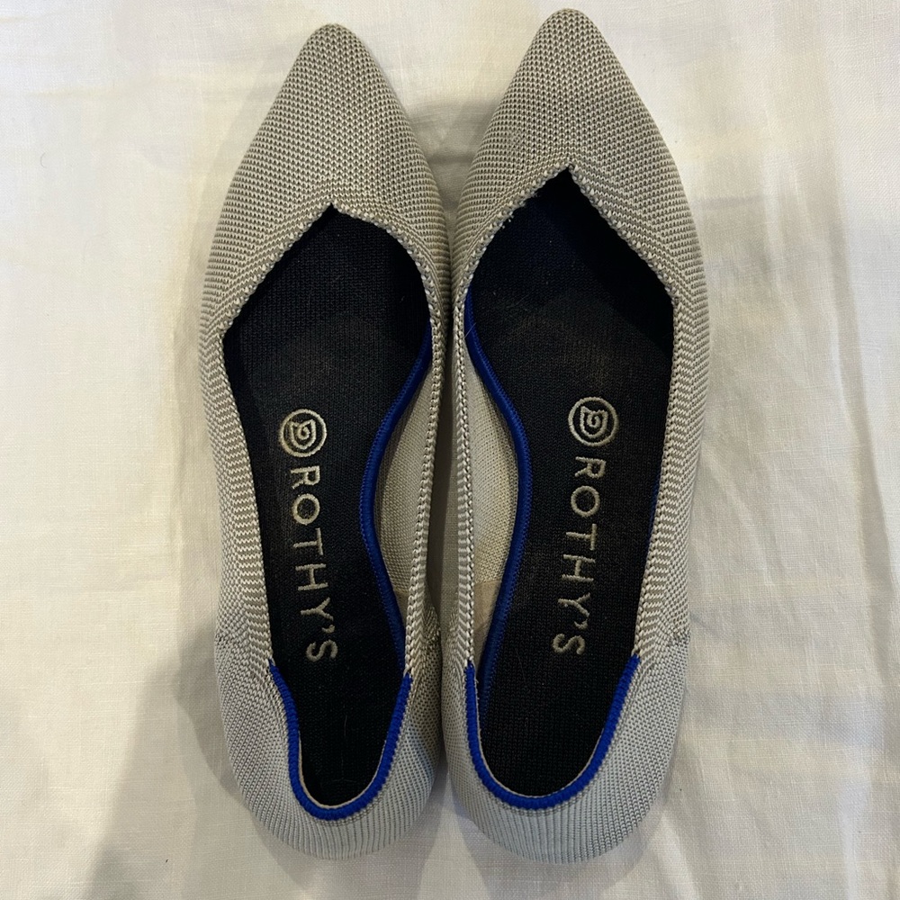 Rothy’s pointed flats in Flax Birdseye